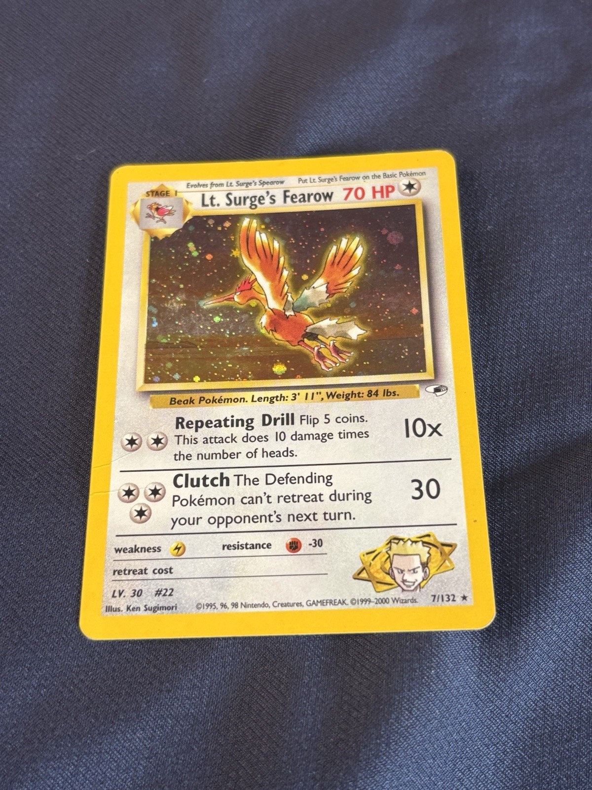 Lt. Surge\'s Fearow 007/132 Gym Heroes Holo Pokémon card played condition 