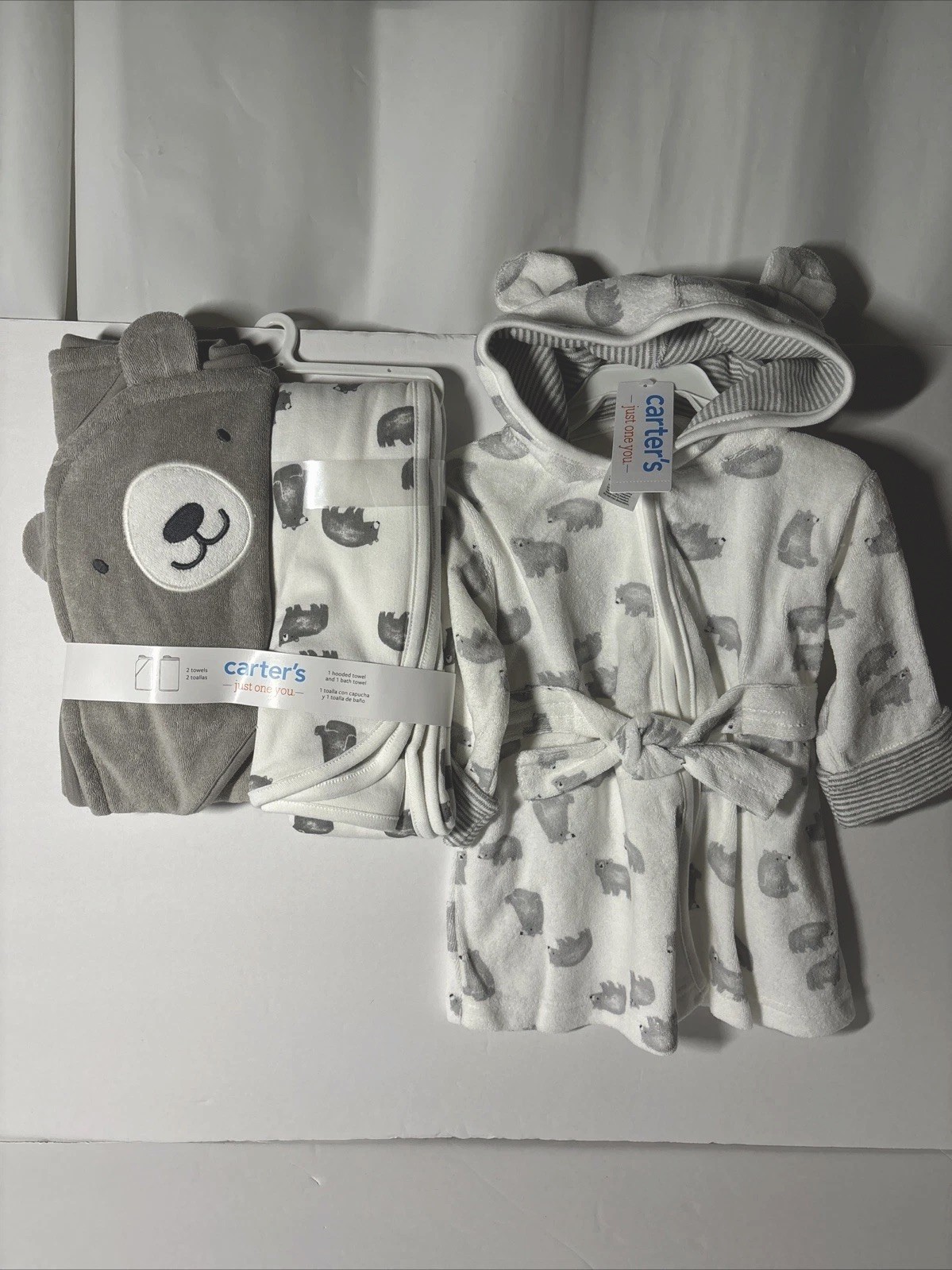Carter\'s Just One You Baby Hooded Robe & Bath Towel Set Gray Bear BRAND NEW Carter\'s Just One You Baby Hooded Robe & Bath Towel Set Gray Bear BRAND NEW