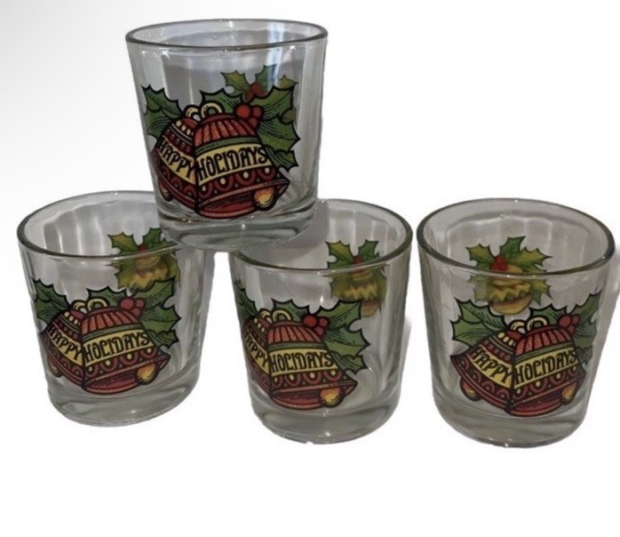 Cute Vintage Mcm Barware Glass Low Ball Glasses Set Of Four Christmas