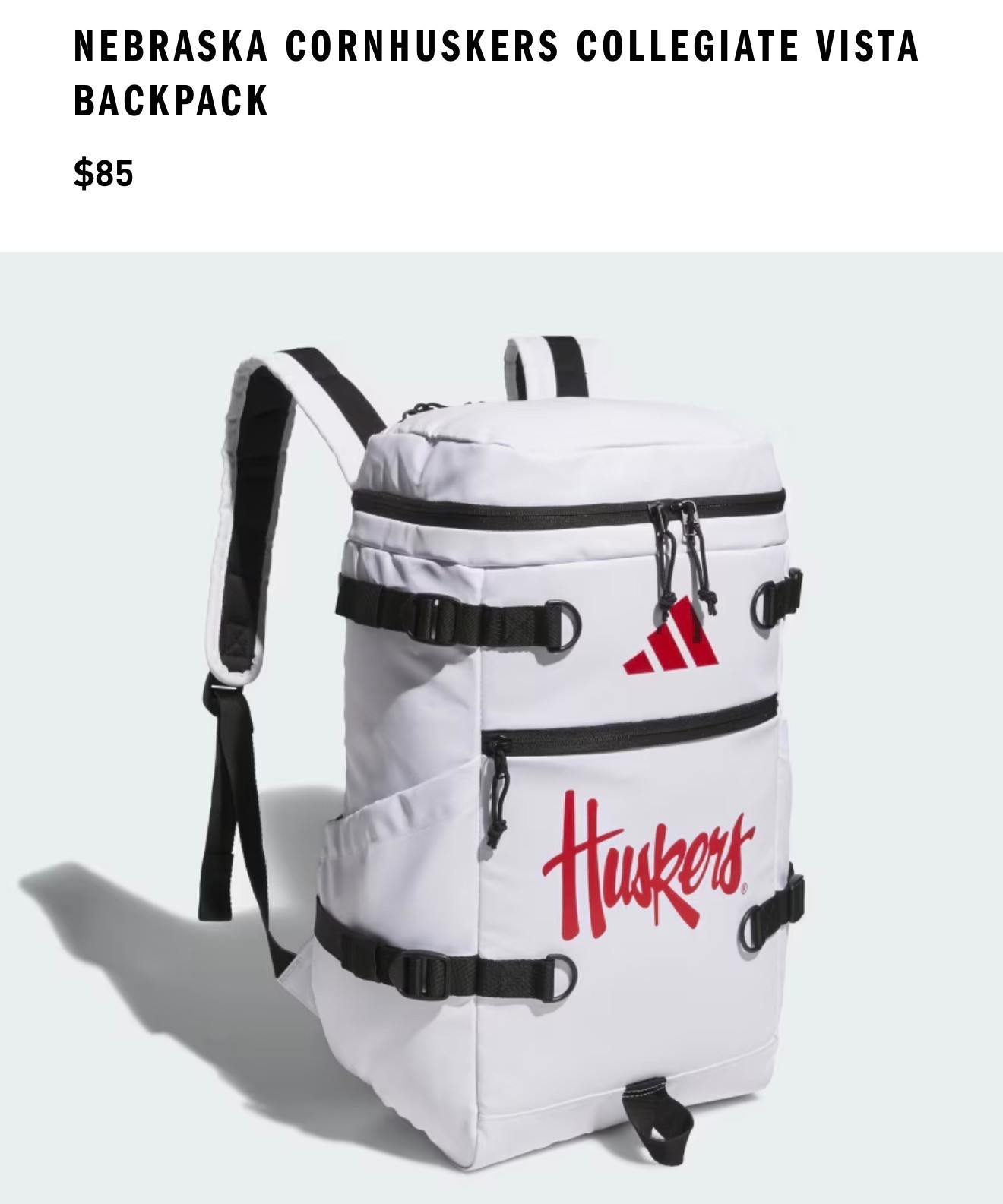 ADIDAS UNIVERSITY OF NEBRASKA CORNHUSKERS COLLEGIATE VISTA BACKPACK WHITE- NWT ADIDAS UNIVERSITY OF NEBRASKA CORNHUSKERS COLLEGIATE VISTA BACKPACK WHITE- NWT