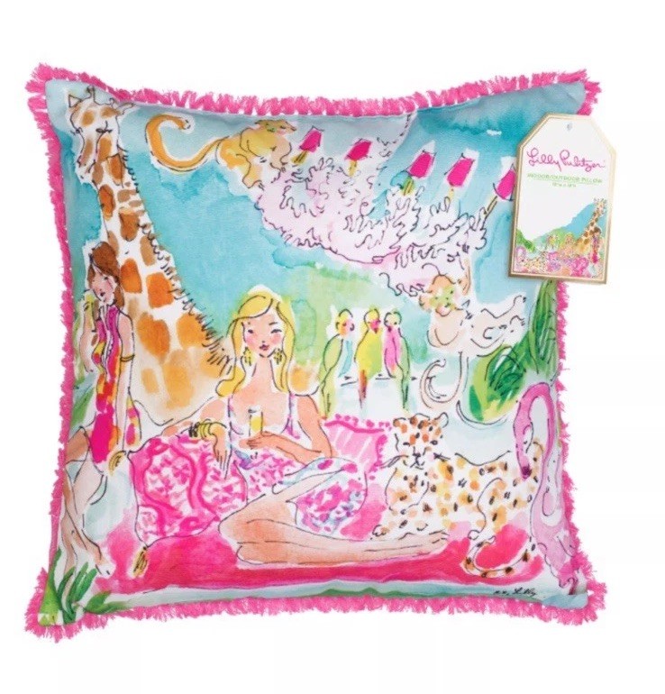 NWOT Lilly Pulitzer 18” x 18” ITS A ZOO Fringe INDOOR/OUTDOOR Accent Pillow