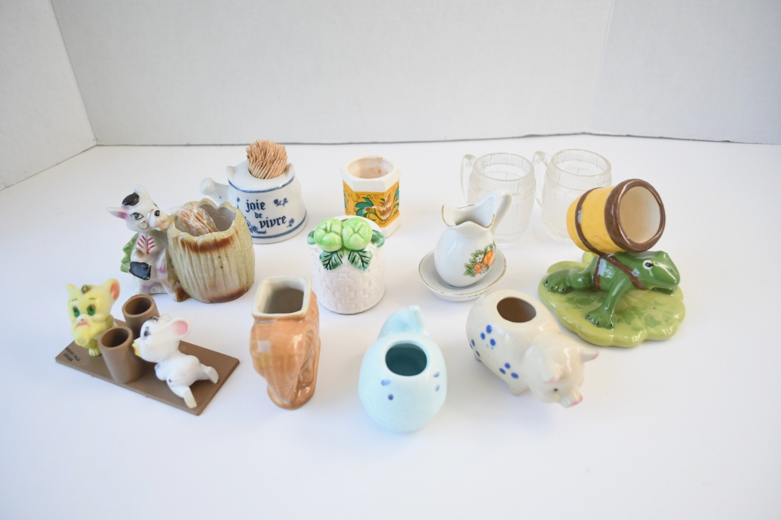 Lot of 12 Vintage Ceramic Glass Toothpick Holders Animals Whale Frog Pig