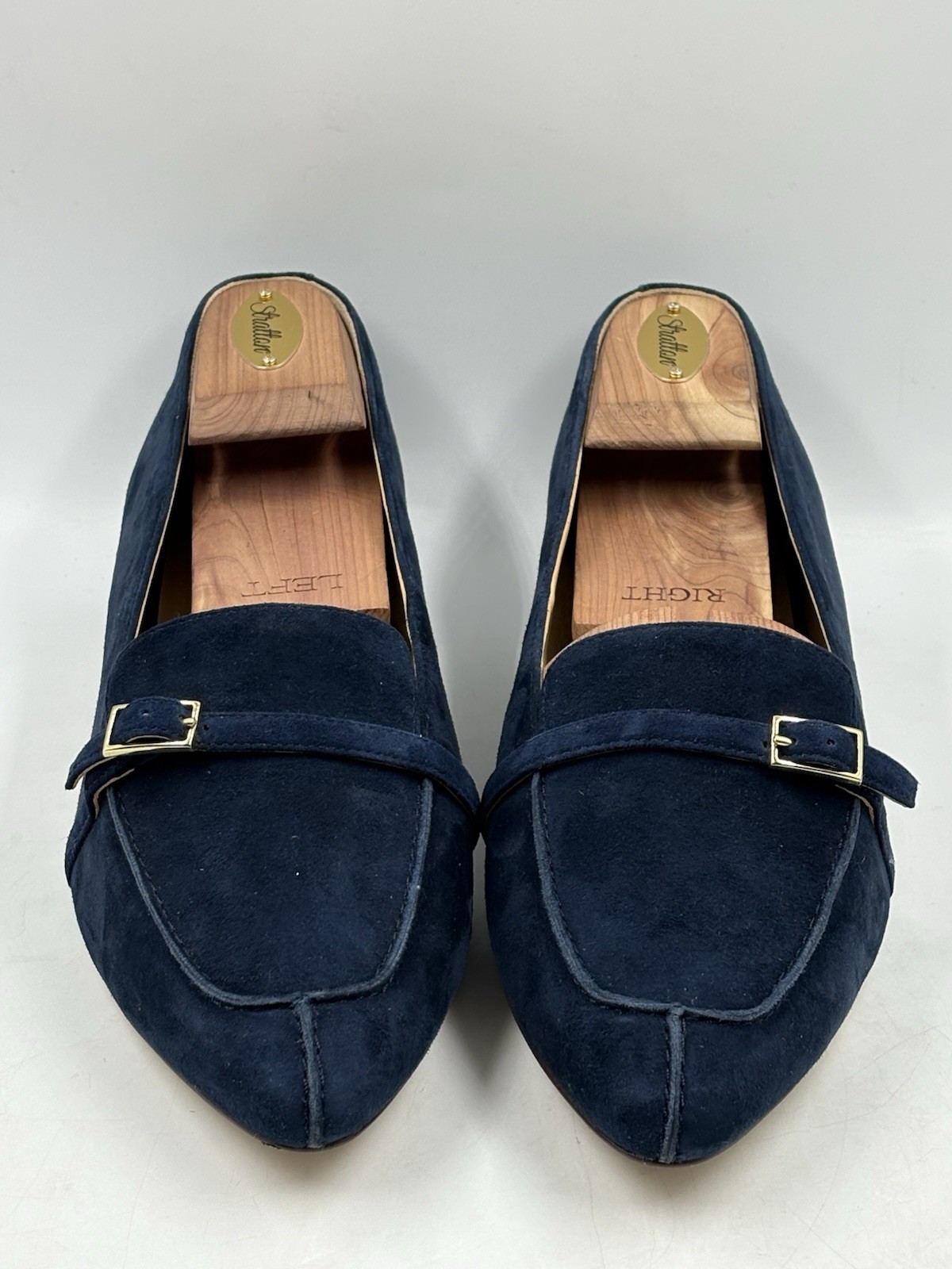 Talbots Women’s Edison Navy Blue Suede Loafer Point Toe Gold Buckle 9.5 M
