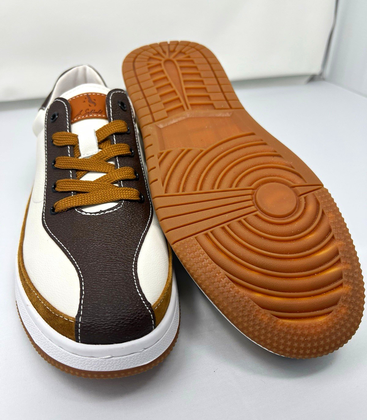 Men\'s Low Top Lace-Up Sneakers Brown/White/Tan Colorblock Casual Athletic SZ 12
