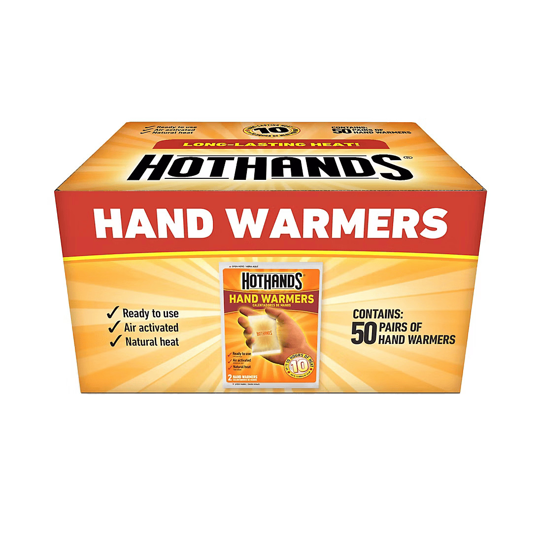 HotHands Hand Warmers 50 Pairs 100 Warmers Air Activated Long Lasting Heat Box