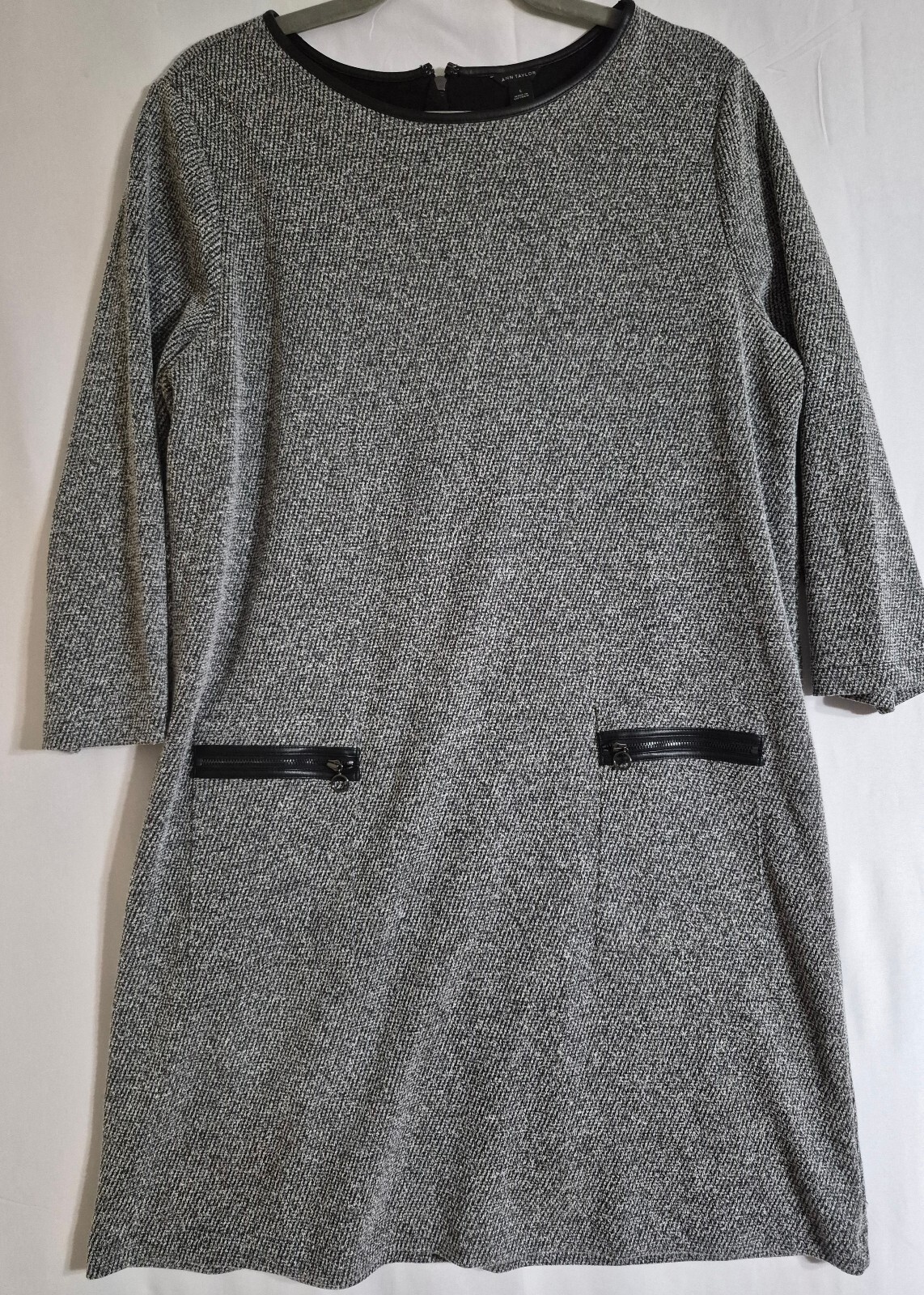 Ann Taylor Gray Knit 3 4 Sleeve Shift Dress Size L