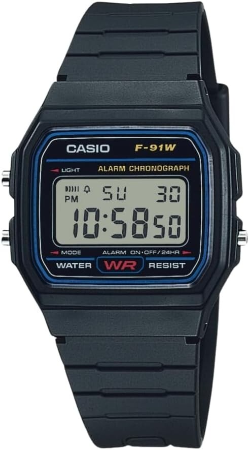 Casio F91W-1, 7 Year Battery Chronograph Watch, Black Resin Strap, Alarm, NEW Casio F91W-1, 7 Year Battery Chronograph Watch, Black Resin Strap, Alarm, NEW