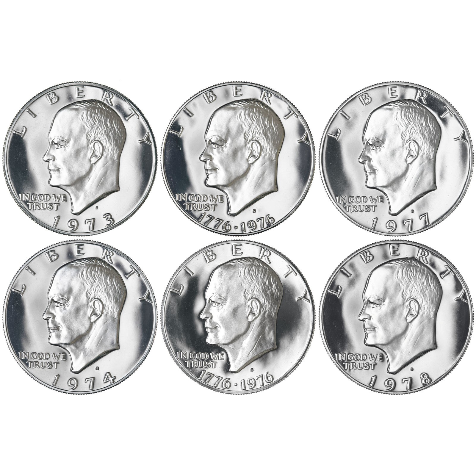 1973-1978 S Eisenhower Dollar DCam Proof Run CN-Clad Ike Lot US Mint 6 Coin Set