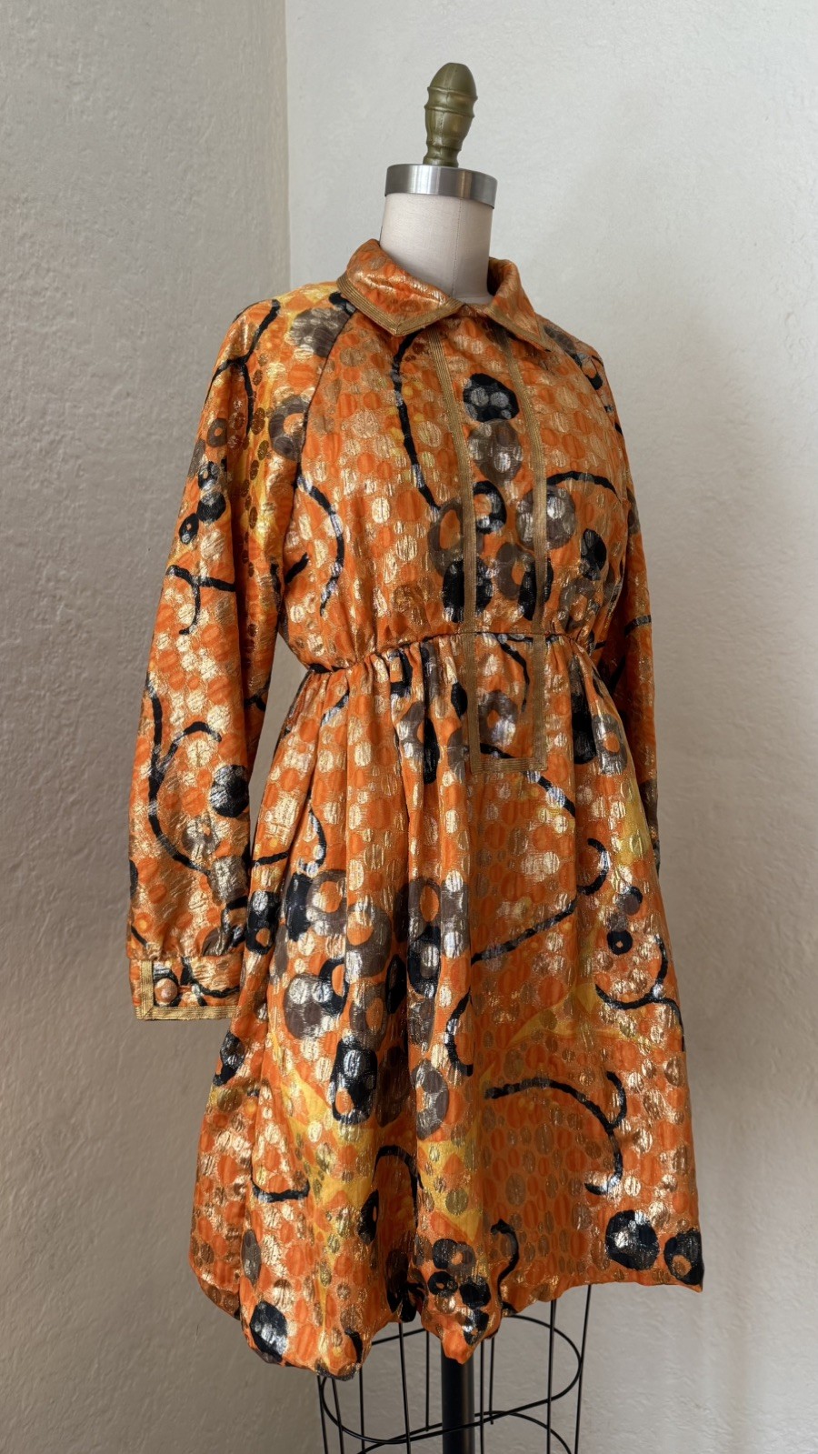 Vintage 1960’s Geoffrey Beene Orange Lamé Mini Union Couture Longsleeve Dress S Vintage 1960’s Geoffrey Beene Orange Lamé Mini Union Couture Longsleeve Dress S