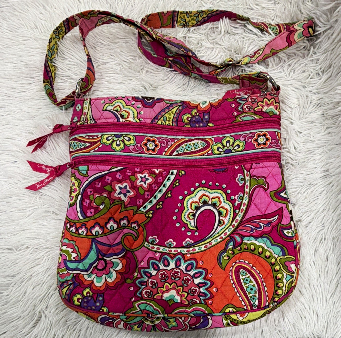 Vera Bradley Pink Multicolor Paisley Crossbody Bag Zip Top Inner Pockets Vera Bradley Pink Multicolor Paisley Crossbody Bag Zip Top Inner Pockets
