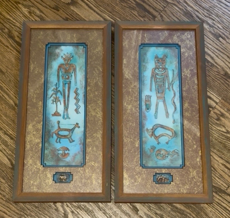 Vintage Cleo Teissedre Southwest Wall Art Pair Set Framed 1993 Look 