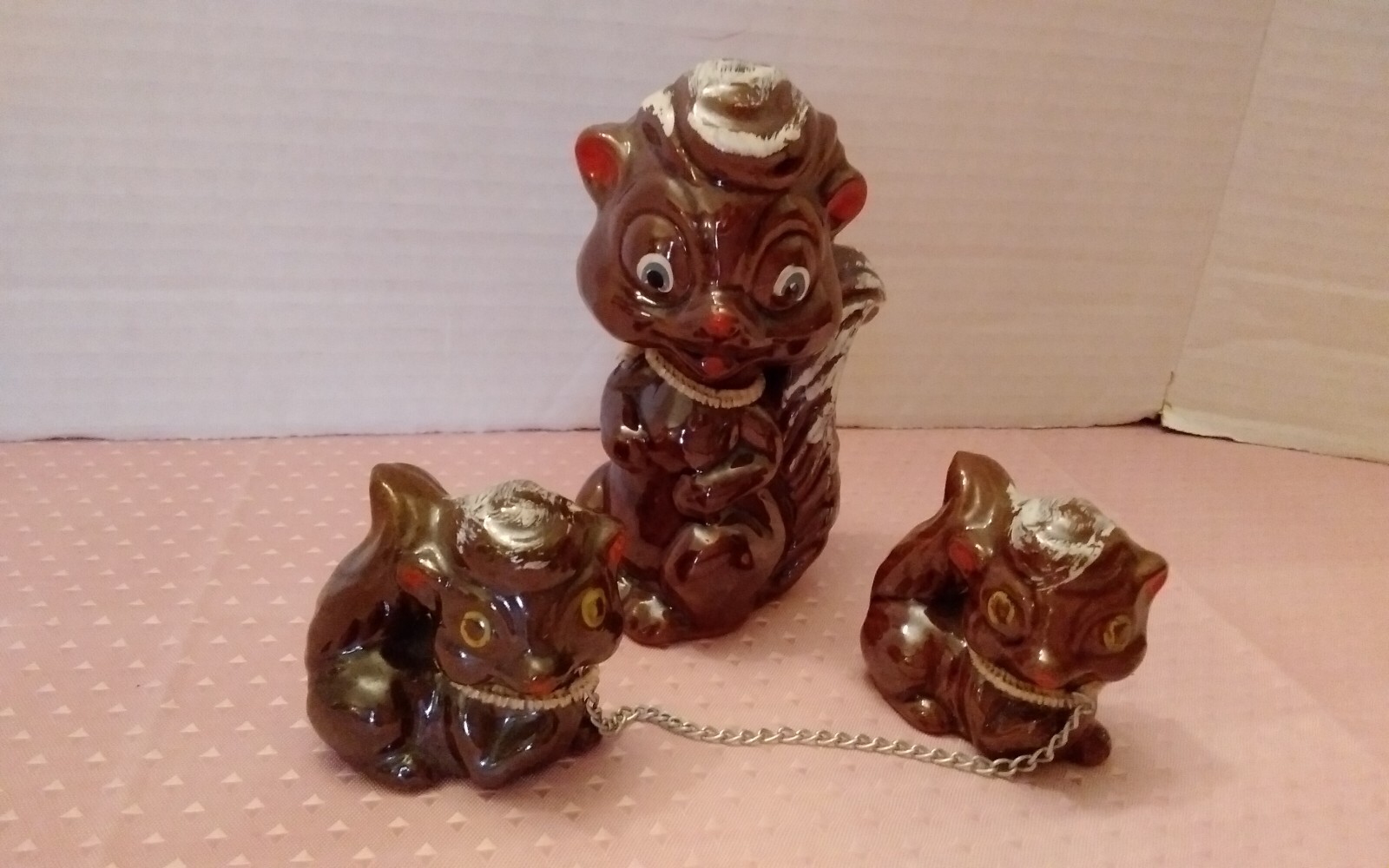 Vintage MCM Japanese Ceramic Mamma Skunk or Squirrel? w/ 2 Babies on Chains Vintage MCM Japanese Ceramic Mamma Skunk or Squirrel? w/ 2 Babies on Chains