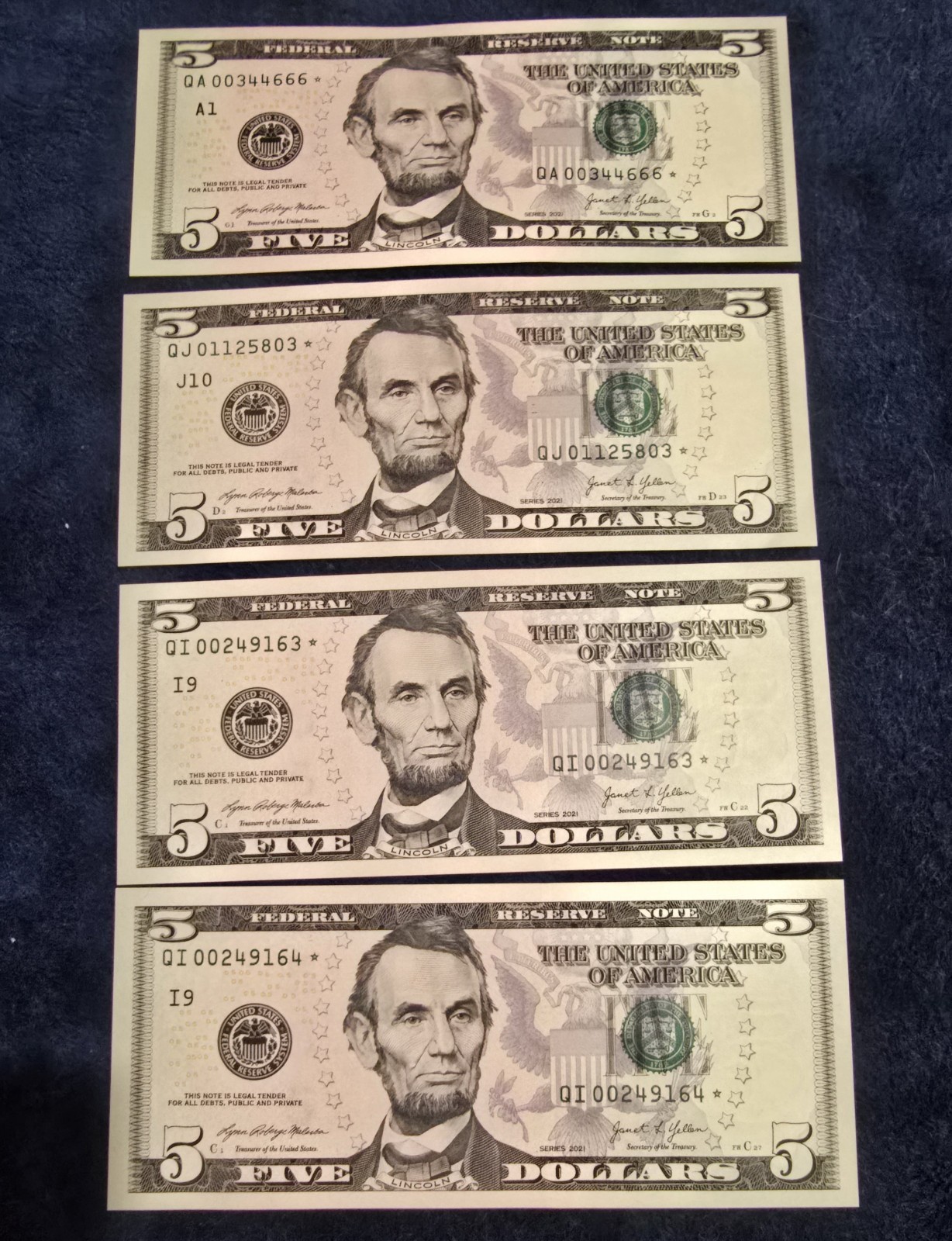 LOT OF 3: Series 2021 $5 Star Notes UNC-RARE 500k Low Run,Angel 666,Consec Pair LOT OF 3: Series 2021 $5 Star Notes UNC-RARE 500k Low Run,Angel 666,Consec Pair