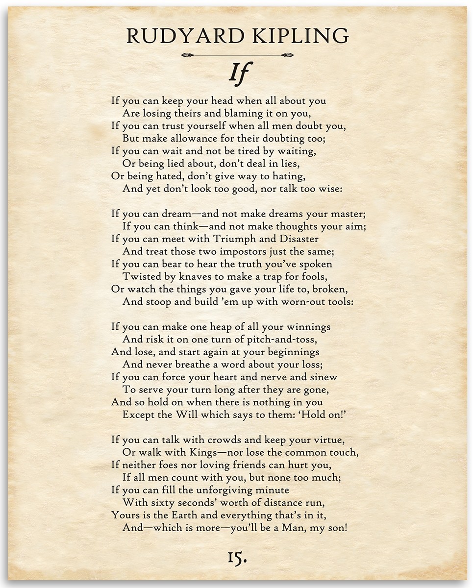If Poem by Rudyard Kipling Wall Art 11x14 Unframed Typography Poetry Print