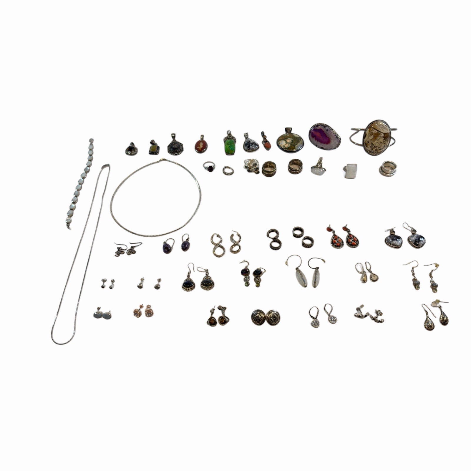 VTG 925 Sterling Silver Jewelry Lot 328g 42pc Rings Pendants Cuff Earrings Wear