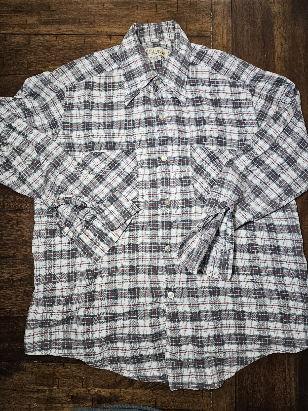 Vintage Golden Line Dagger Point Collar Cotton Flannel Plaid Long Sleeve Shirt L Vintage Golden Line Dagger Point Collar Cotton Flannel Plaid Long Sleeve Shirt L