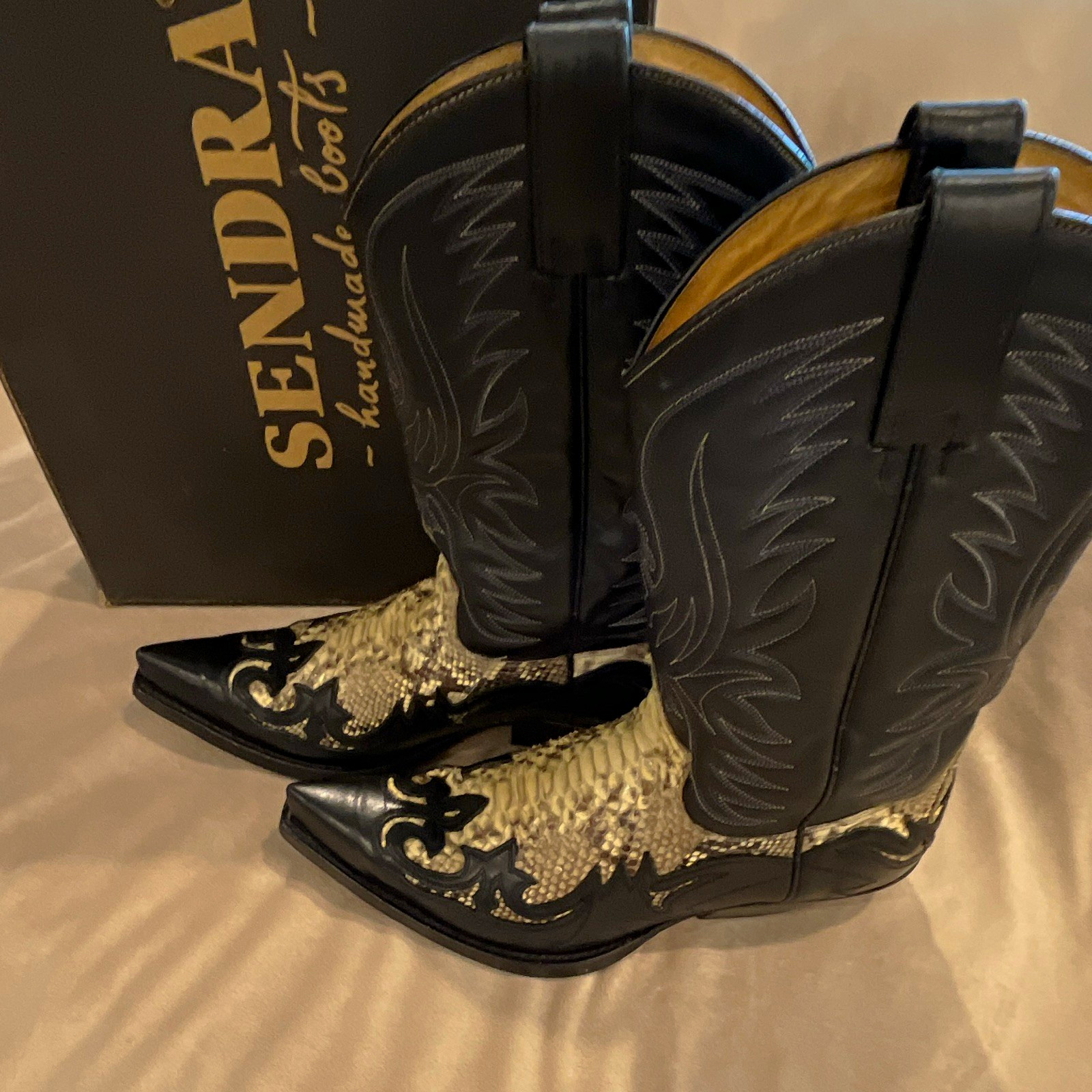 Sendra Python & Black Leather Cowboy Boots.  Made in Spain.