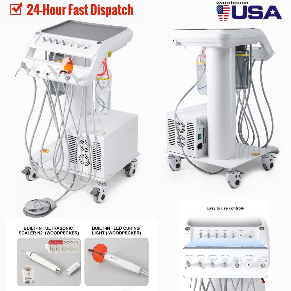 AZDENT Portable Dental Delivery Unit with Air Compressor Syringe Suction 4Holes