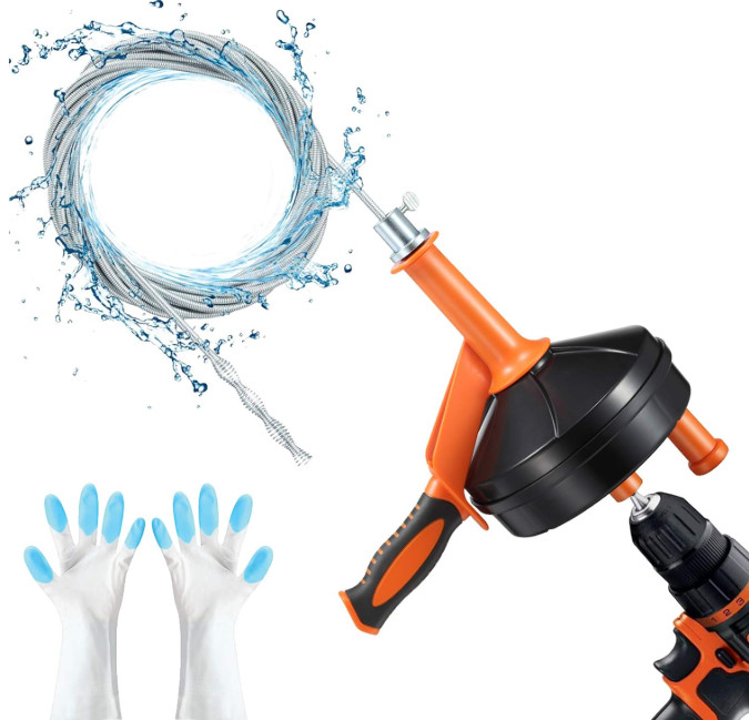 Desatascador de Tuberías 25 ft con Adaptador Taladro para Fregadero Ducha, Nuevo