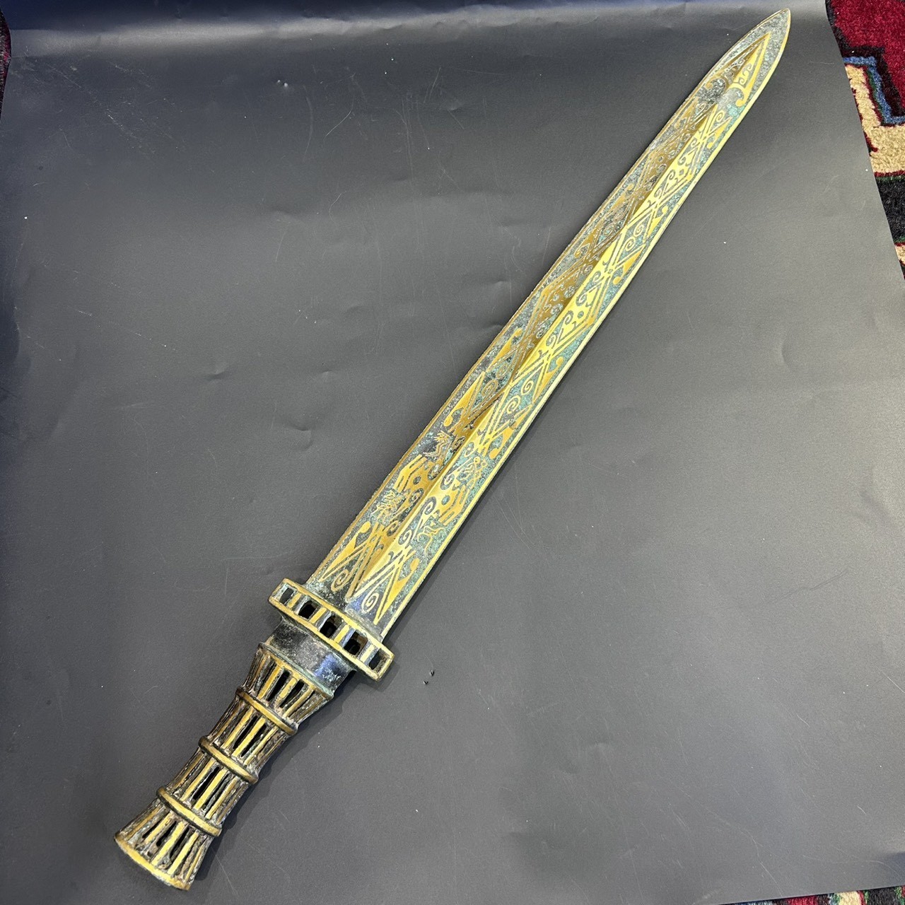 Unique Ancient Roman Wonderful Bronze Gold Gilding Rare Excellent Sword 
