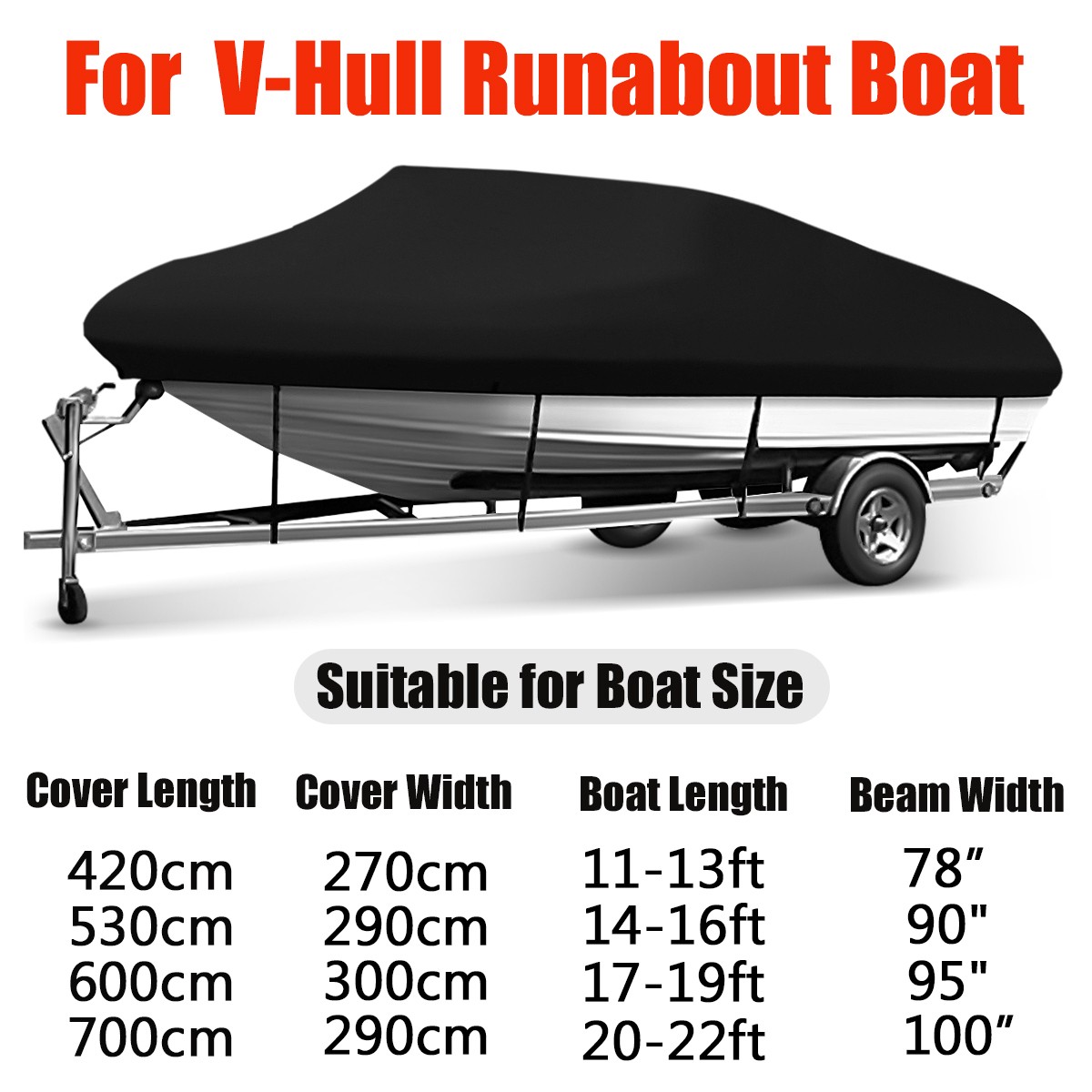 4-Color Trailerable Boat Cover Waterproof Marine Grade Dust V-Hull Runabout US