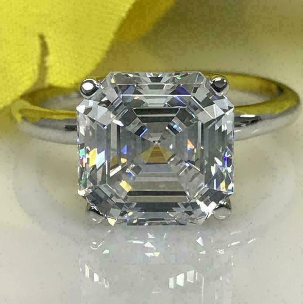 4.8Ct Asscher Cut VVS1 Lab Created Diamond Engagement 14K White Gold Finish Ring