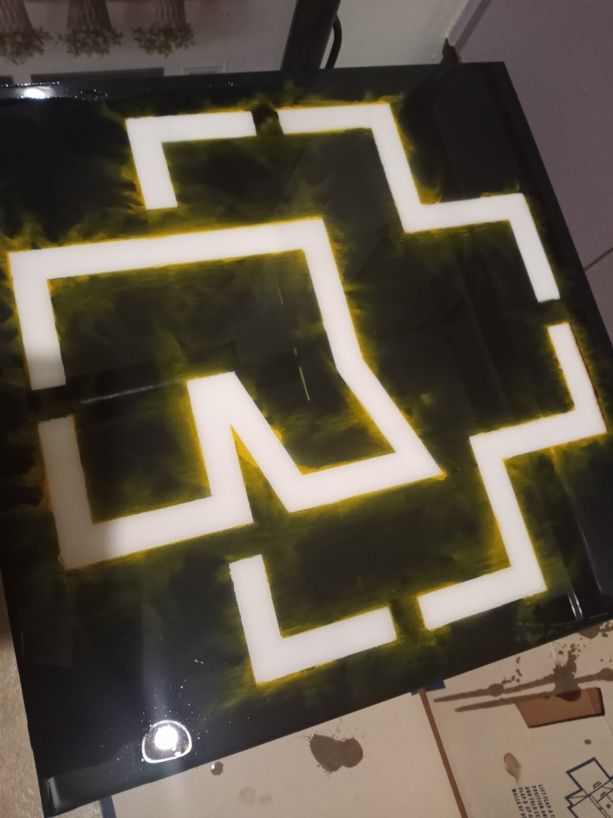 Rammstein Unofficial Resin Art End Table Flame Rammatein Logo Hand Painted