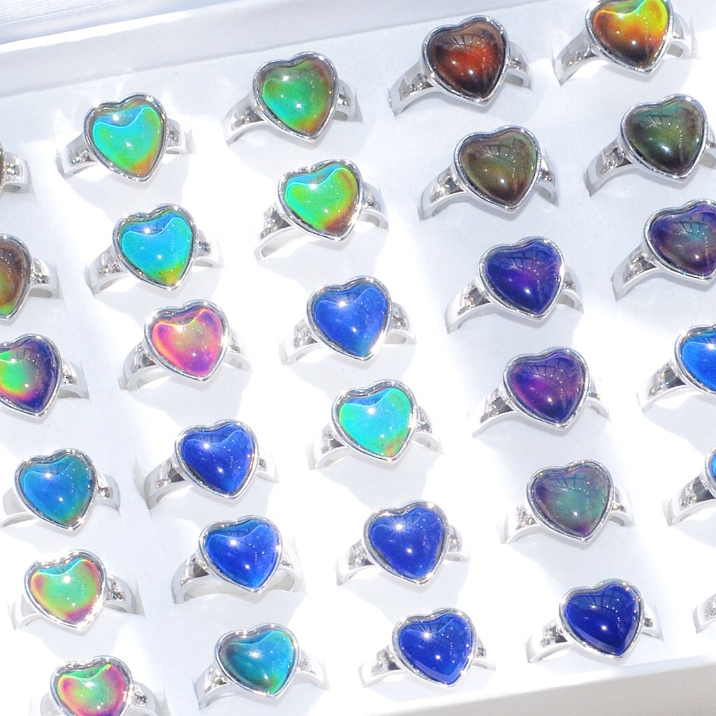 20-100Pcs Mixed Mood Rings Silver Plated Temperature Color Changing Rings