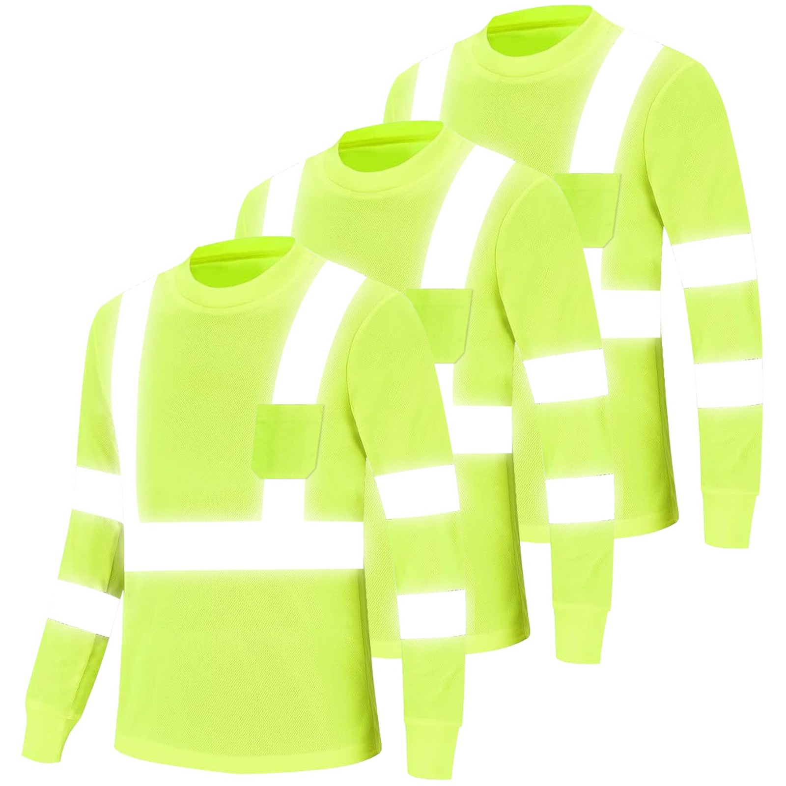 Olym Men\'s Class 3 Hi Vis Safety Long Sleeve Tee, 3-Pack