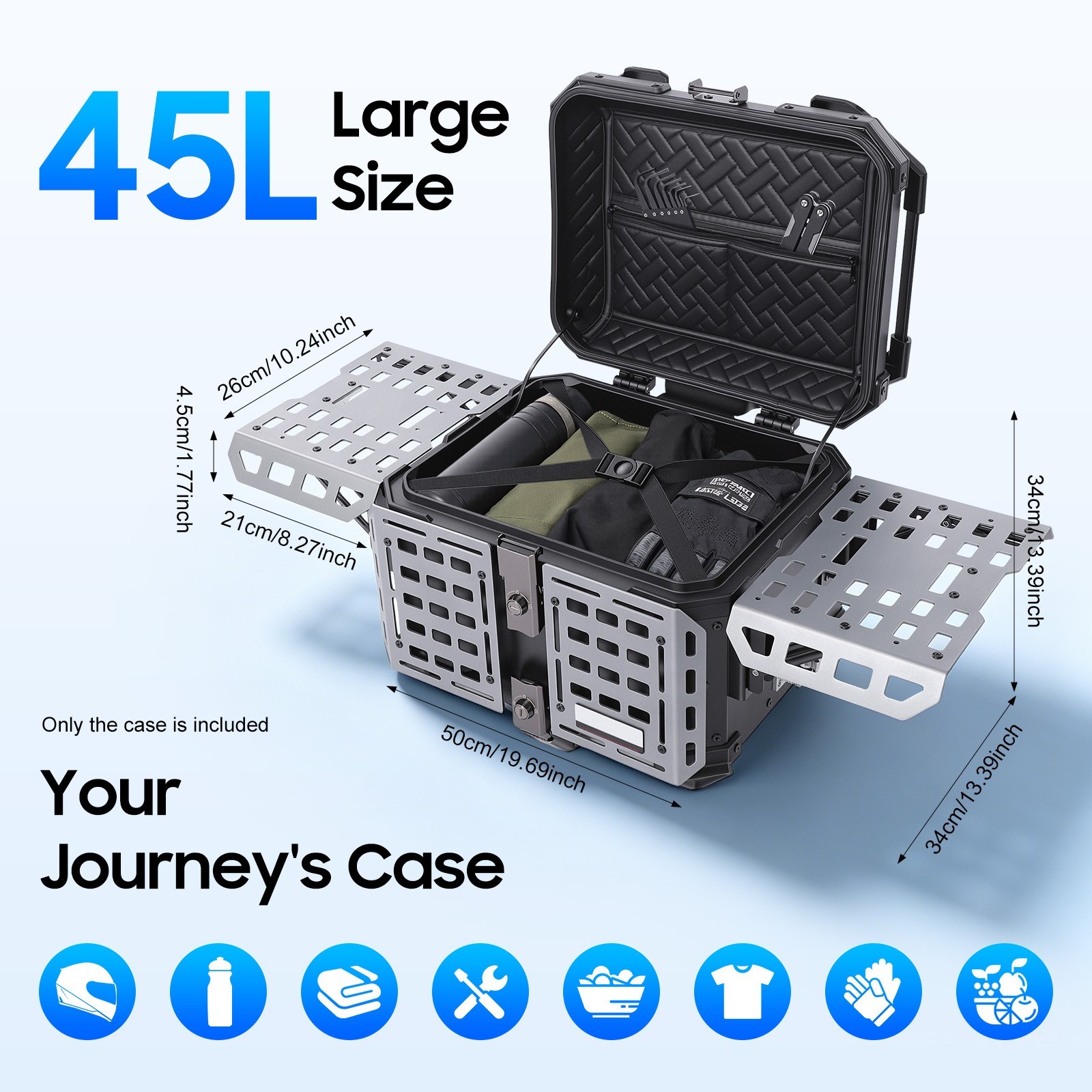 45L Motorcycle Top Case, Motorbike Tail Box, Detachable Motorcycle Top Box
