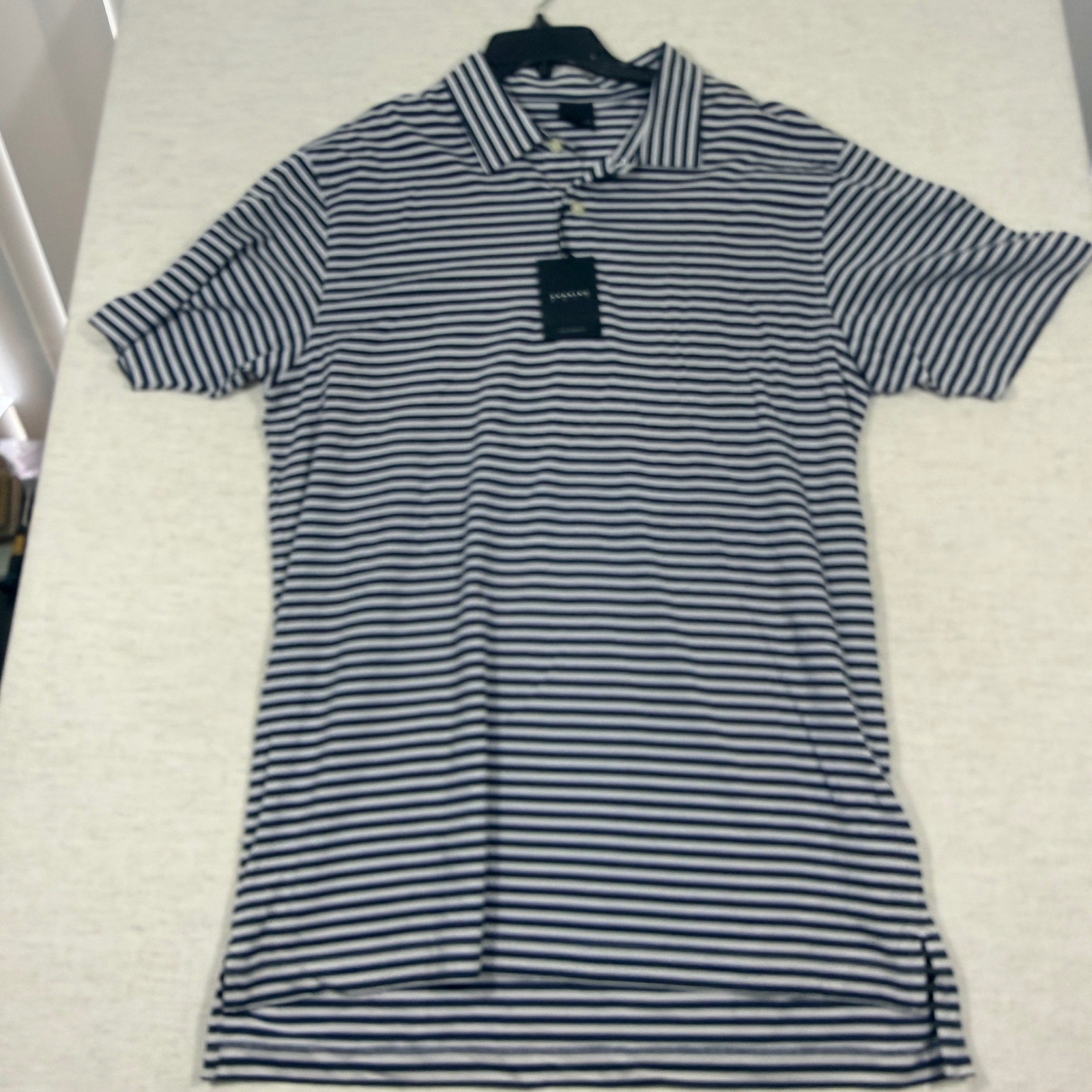 Dunning Golf Polo Shirt Mens Large Blue New Striped Performance Short Sleeve Dunning Golf Polo Shirt Mens Large Blue New Striped Performance Short Sleeve