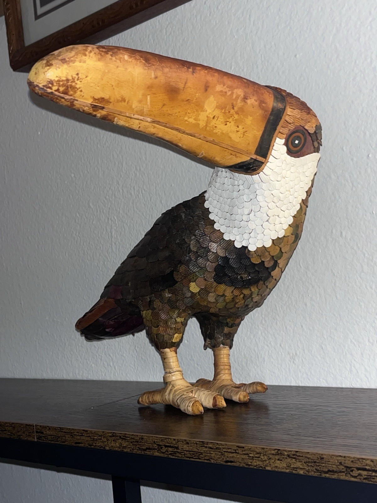 Vintage Federico Leather Toucan Sculpture Made in Mexico MCM Folk Art Bird