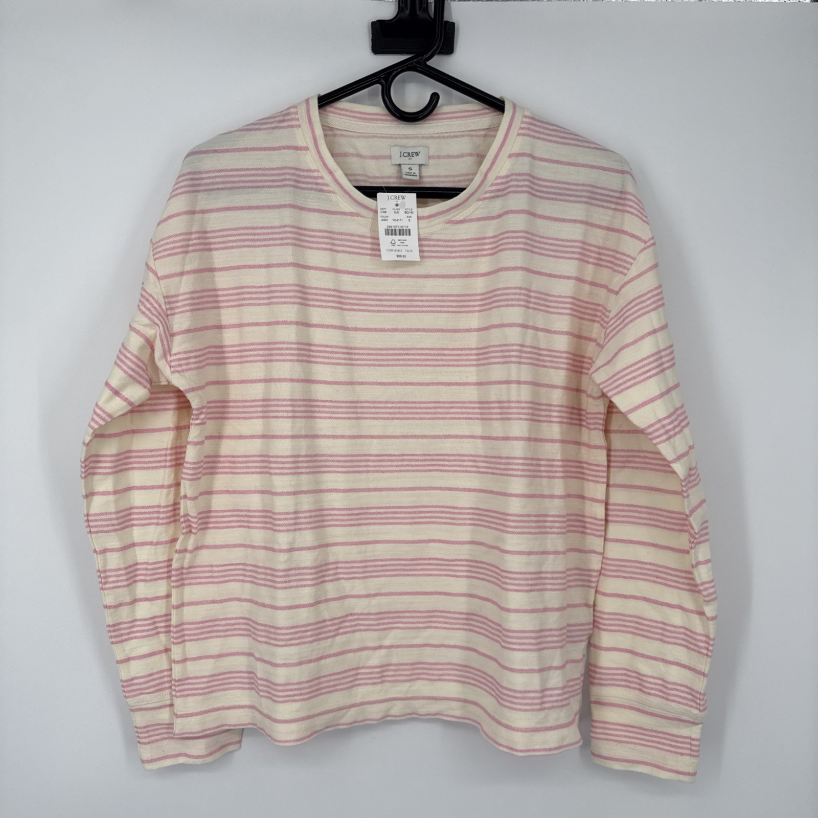 NWT J.CREW Striped Crewneck Sweatshirt Lightweight Terry Cotton Pink Beach Small