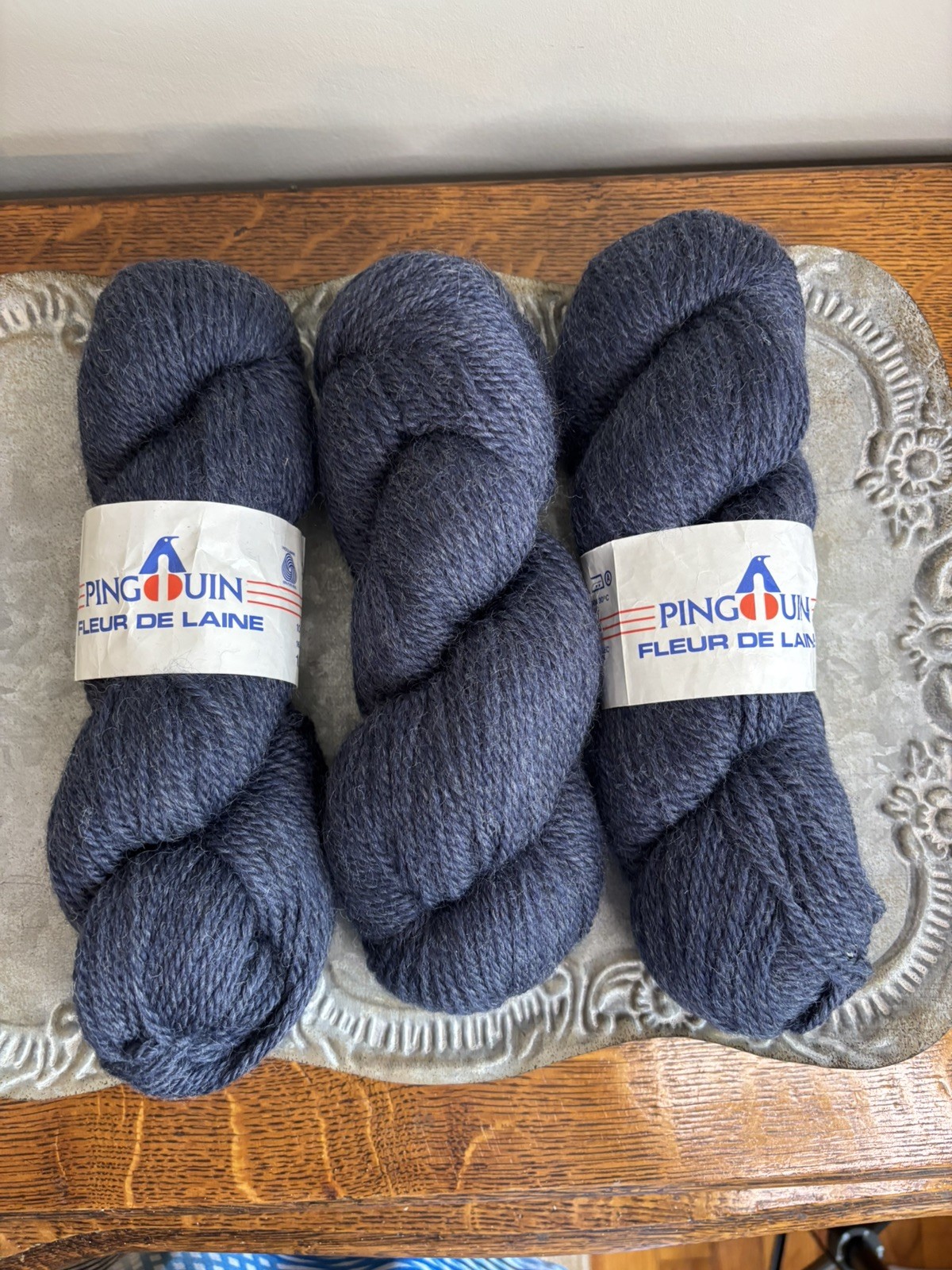 Lot of 3 Pingouin Wool Yarn Fleur De Laine 100% Wool 100 gr 3 oz 182 yds Blue