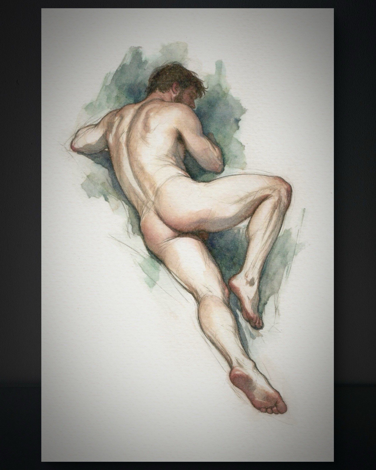 Original Watercolor Painting Male Figure Portrait Book Page  (5.5 × 8.5 inches)