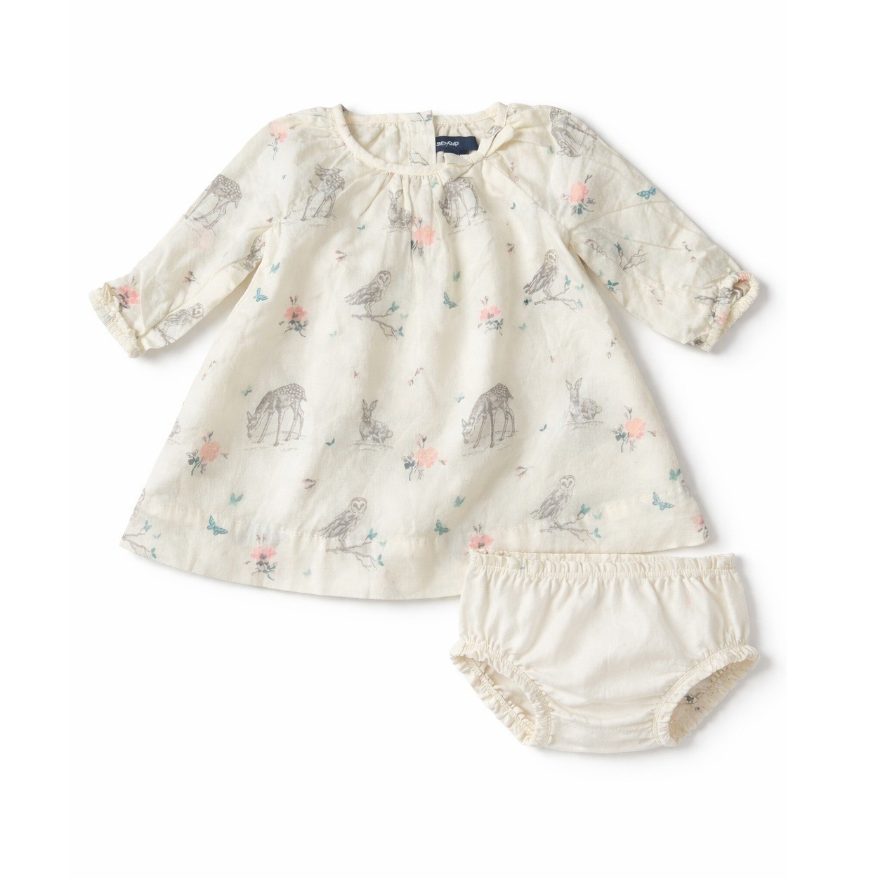 BabyGap Woodland Animal Print Dress and Diaper Cover Set 0-3 Months Cream NWT