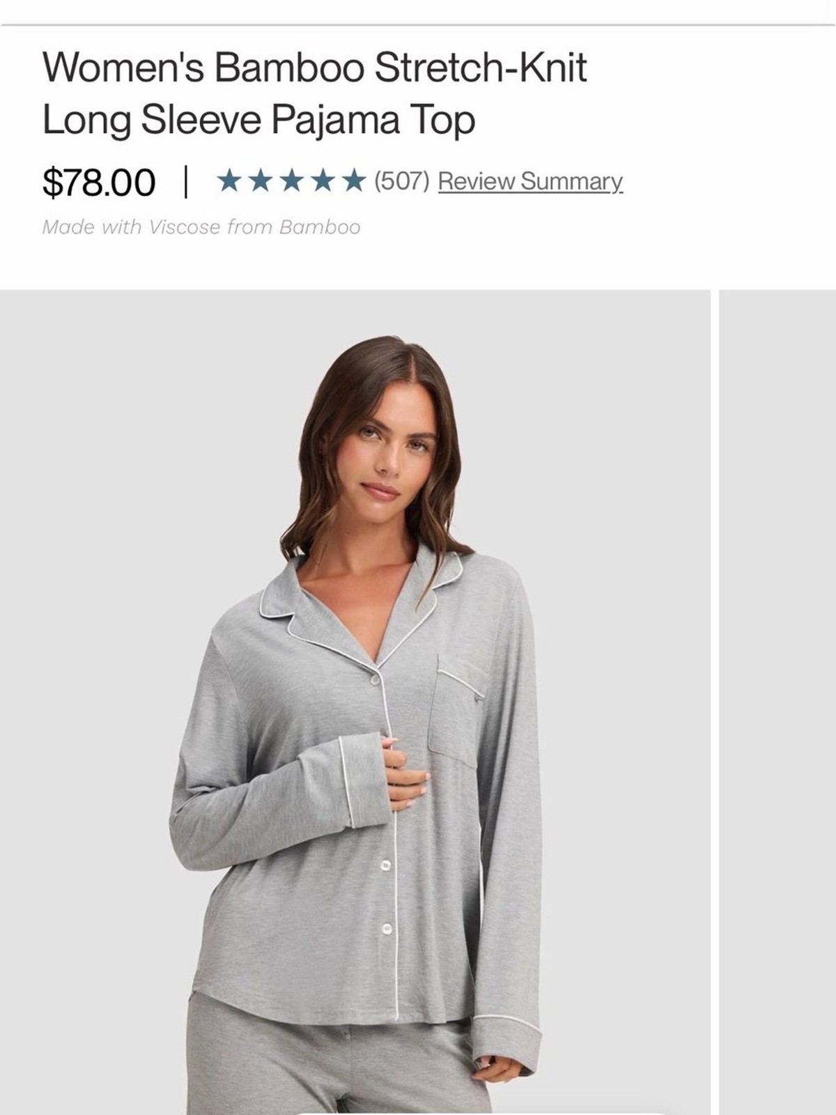 Cozy Earth Women\'s Bamboo Stretch Knit Long Sleeve Pajama Top Gray Medium