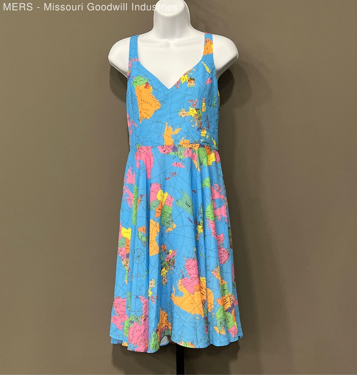 Liza Luxe Womens Blue Multicolor Map Print AFA3686 Fit And Flare Dress Medium