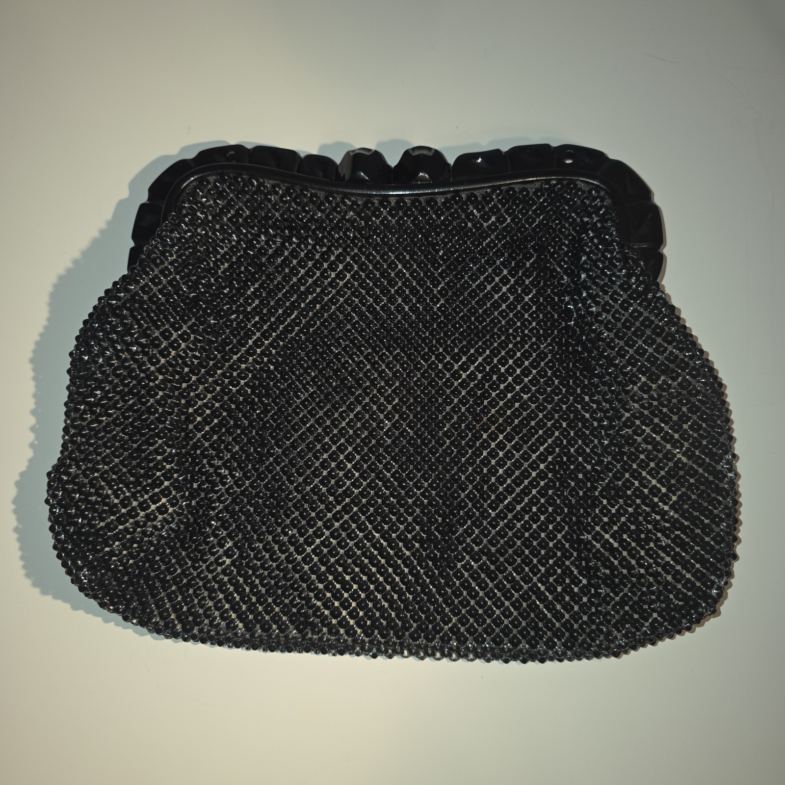 Vintage Whiting & Davis Black Mesh Clutch 1940’s Plastic Clasps Vintage Whiting & Davis Black Mesh Clutch 1940’s Plastic Clasps