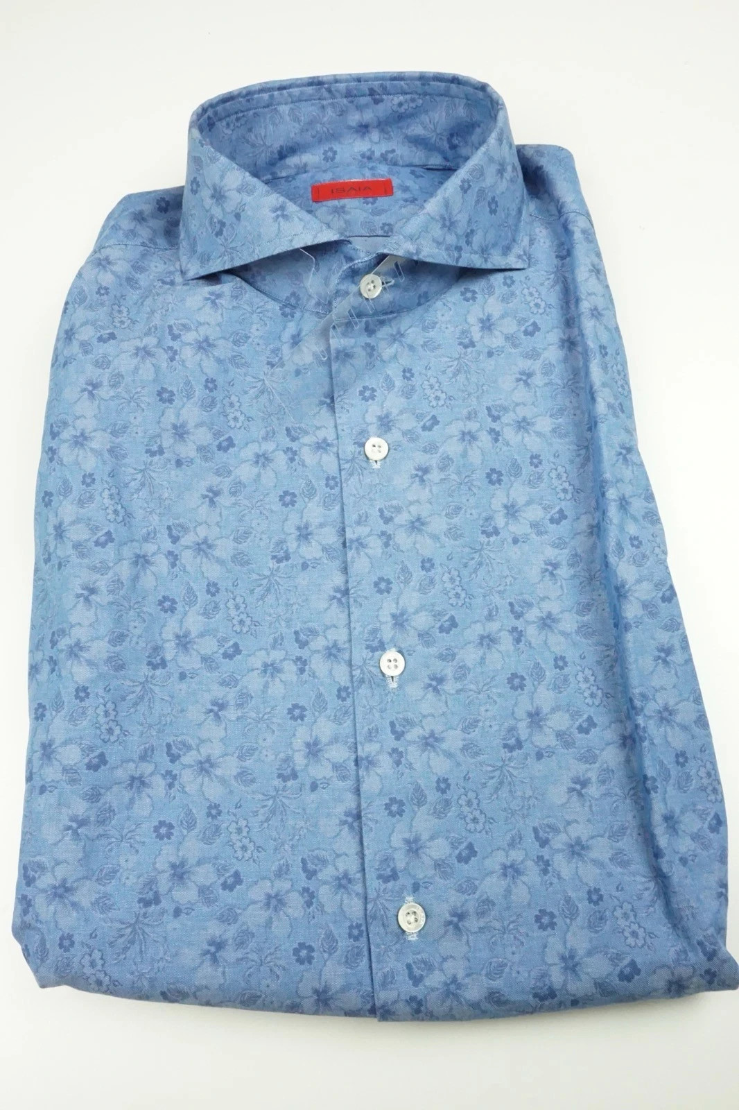 Isaia $775 NWT Blue Tonal Floral Slim Fit Sport Casual Cotton Shirt 15 US 38 IT