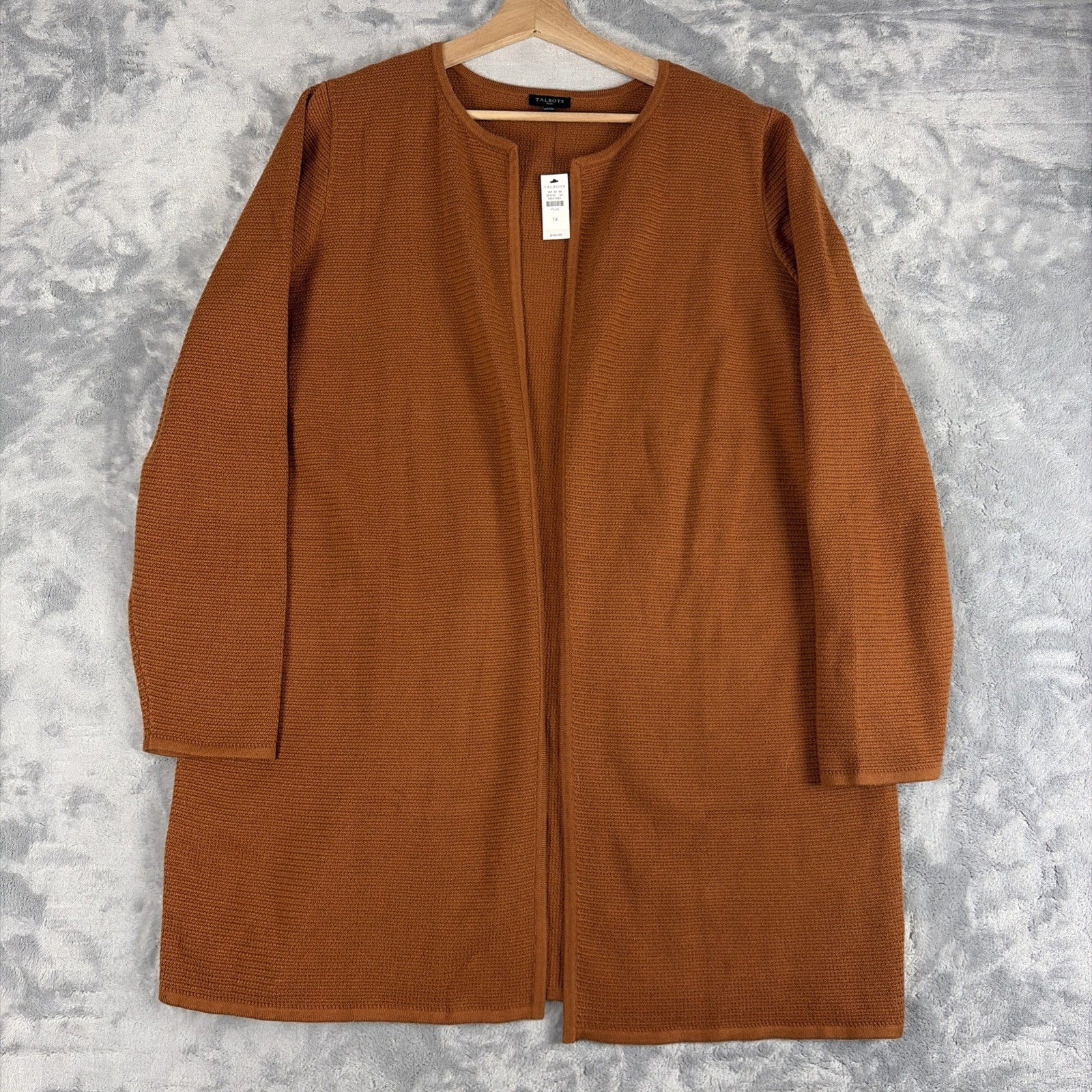 Talbots Cardigan Women Size 1X Rust Textured Knit Open Front Jacket Sweater NWT Talbots Cardigan Women Size 1X Rust Textured Knit Open Front Jacket Sweater NWT