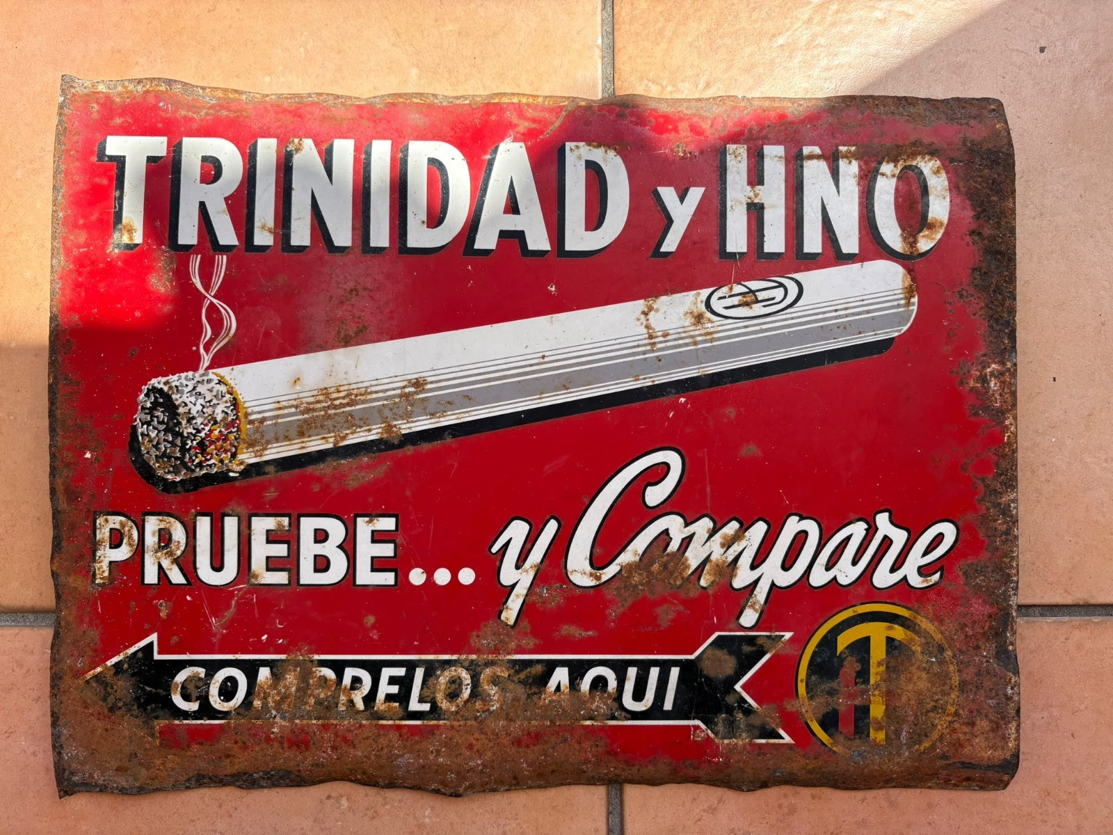 Original Flanged Double Sided Metal Sign TRINIDAD y HNO cigarettes Vintage Sign Original Flanged Double Sided Metal Sign TRINIDAD y HNO cigarettes Vintage Sign