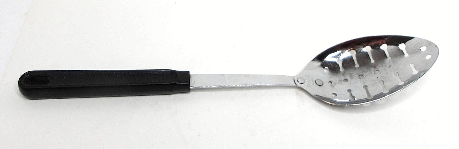 EKCO Slotted Cooking Spoon, Stainless Steel/Nylon, Black, 12.5 in, Vintage USA