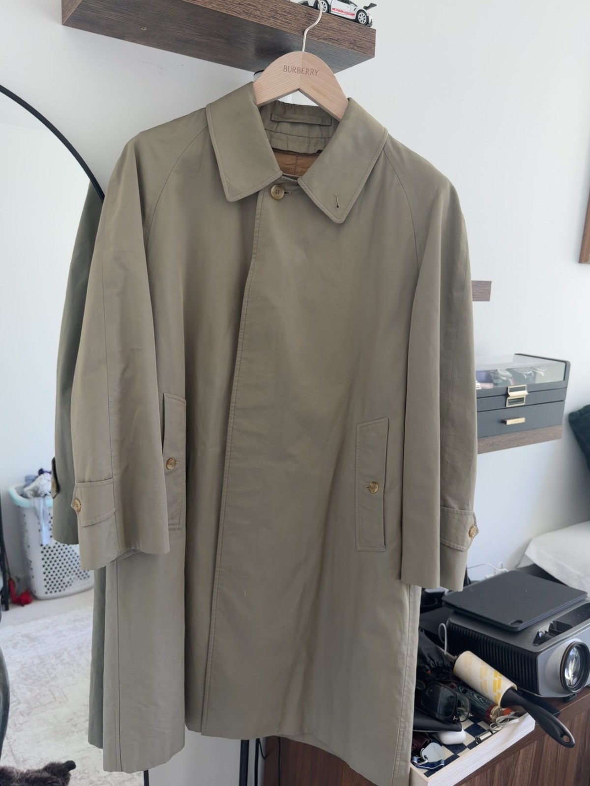 Vintage Burberrys Balmacaan Car Coat Mens M Khaki Nova Check Liner Made England