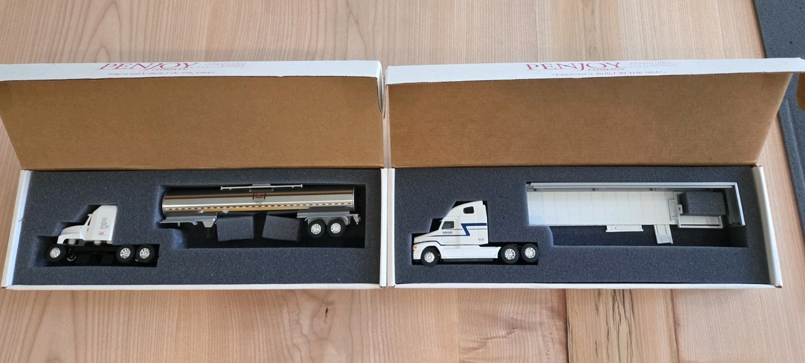 4 Parts Lot Of 2 Penjoy Collectible Tractor Trailer Trucks Die Cast Vintage Lot