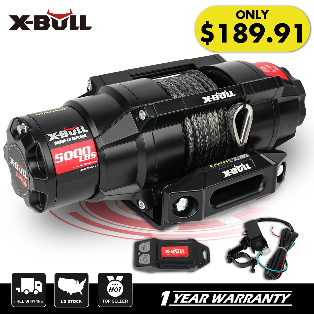 X-BULL Electric Winch 10000LB 12000LB 13000LB 14500LB Synthetic 4WD Trailer Jeep
