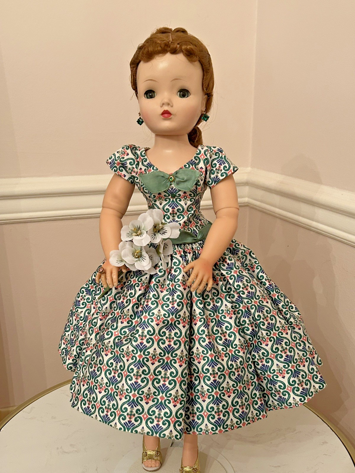 Madame Alexander Cissy  Redhead in 1956 Egyptian Scroll Print Dress