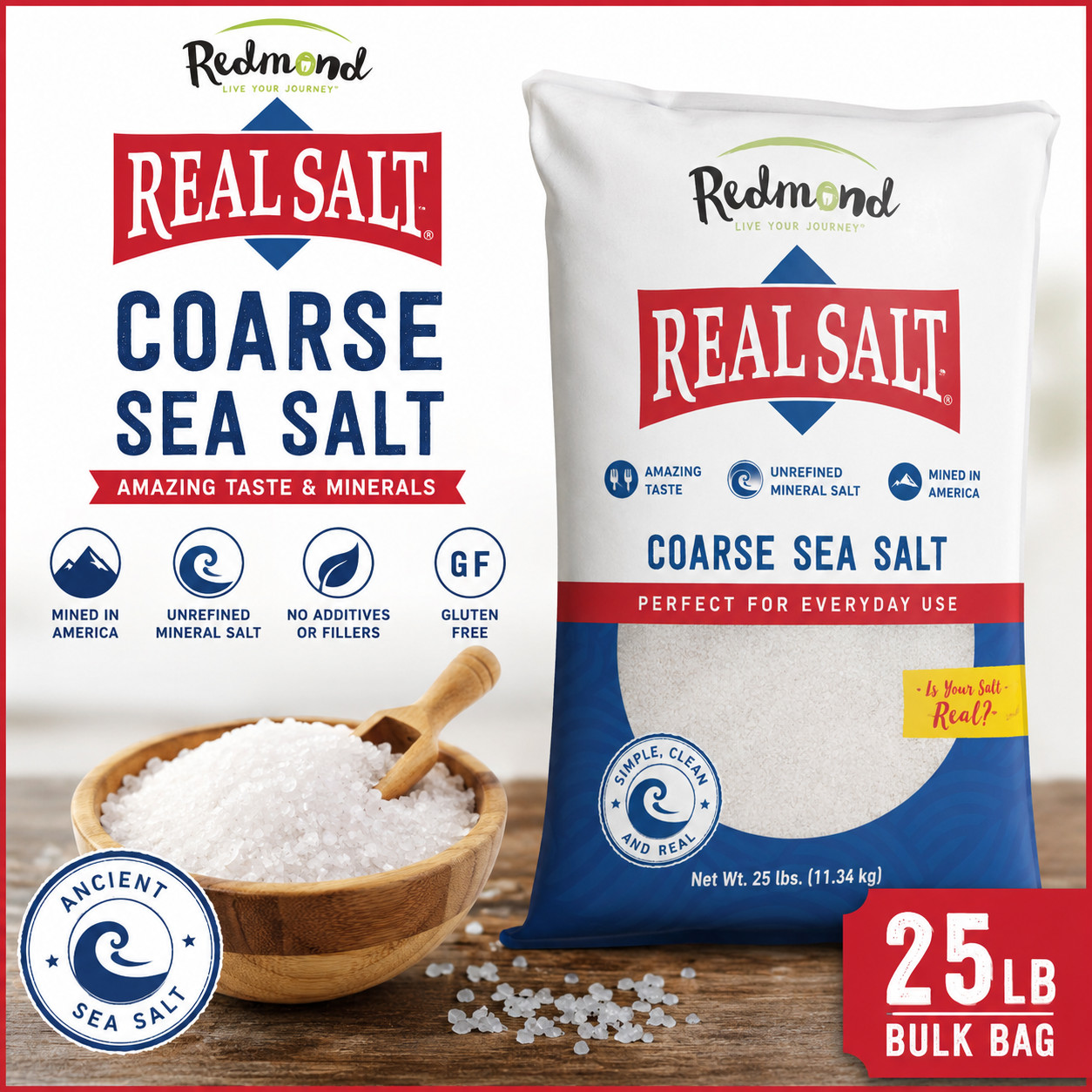 Redmond Real Salt Coarse Sea Salt 25 lb Bulk Bag Unrefined Mineral Salt Redmond Real Salt Coarse Sea Salt 25 lb Bulk Bag Unrefined Mineral Salt