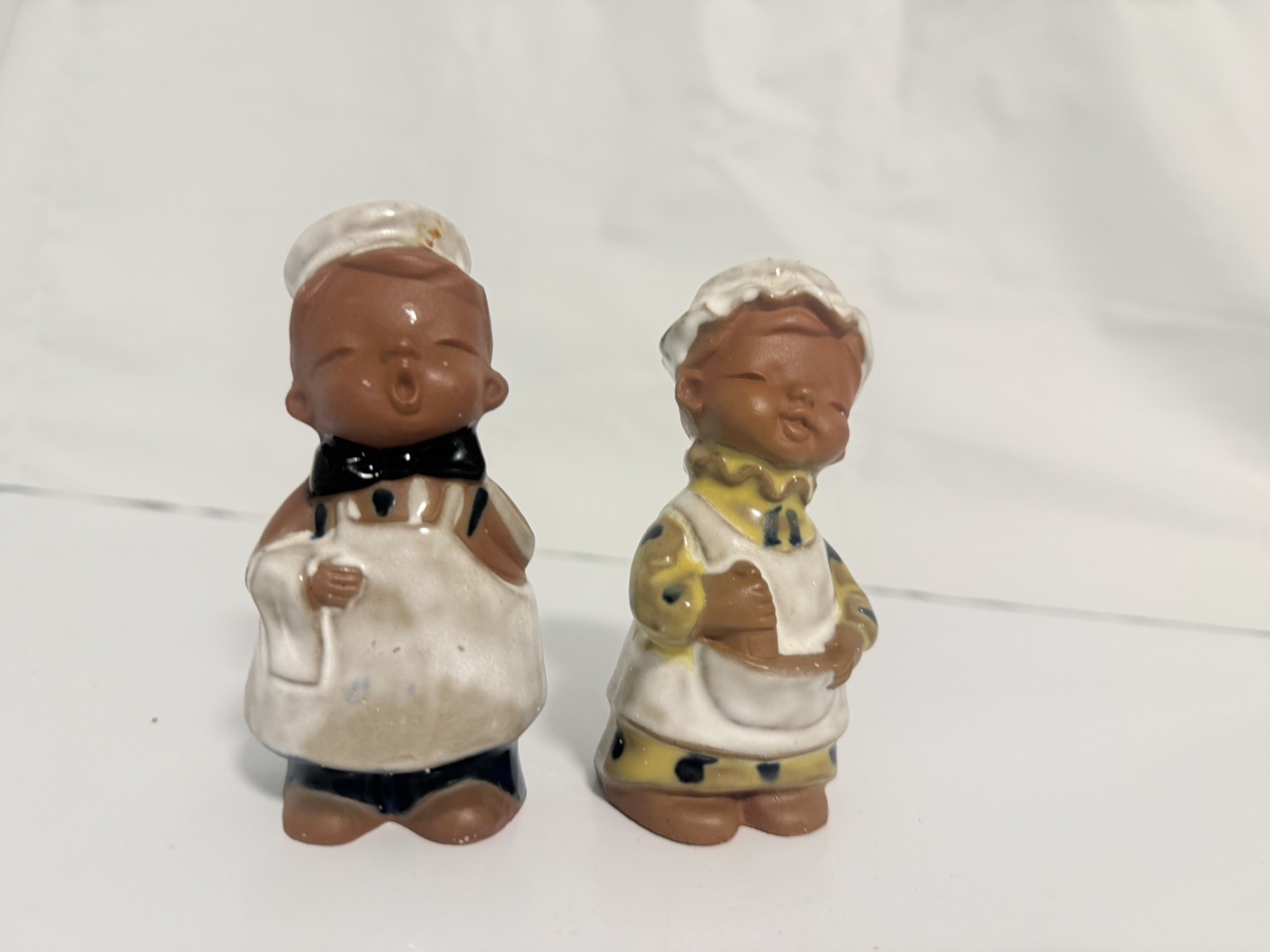 Vintage Japan Singing Chef Couple Ceramic Salt Pepper Shakers 1950s
