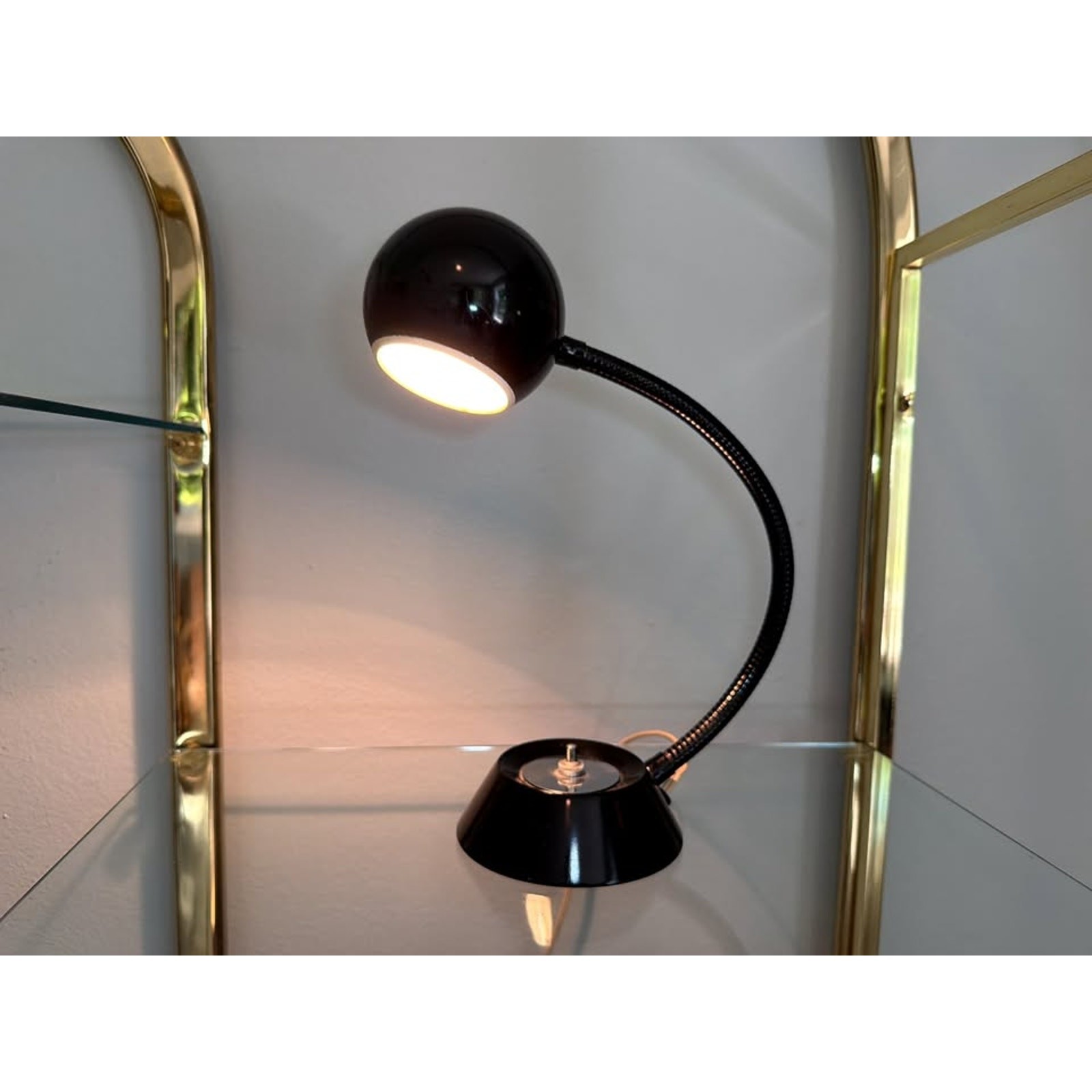 Vintage MCM Black Eyeball Gooseneck Desk Lamp — Working